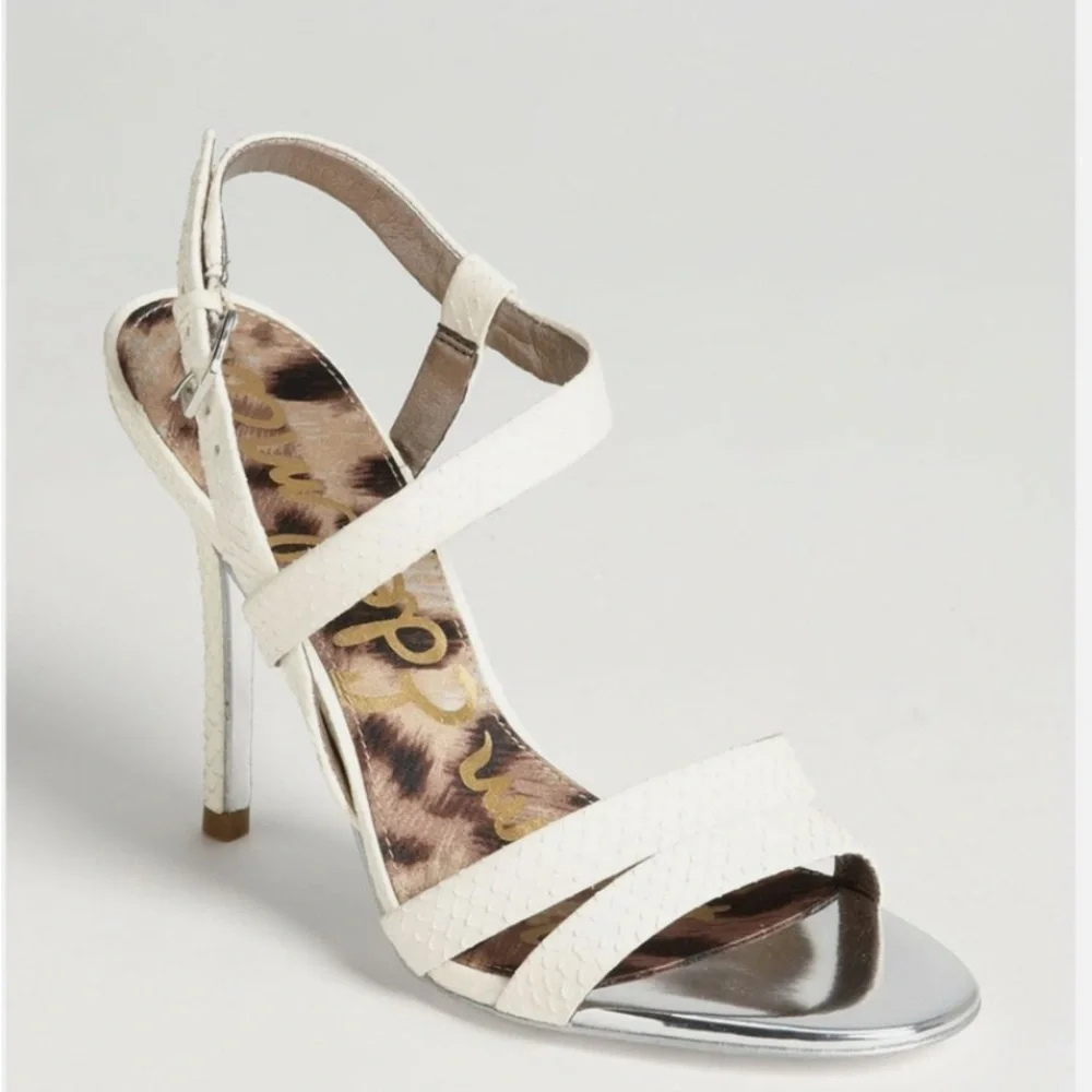 Sam Edelman White and Silver Heels with Crisscross Straps
